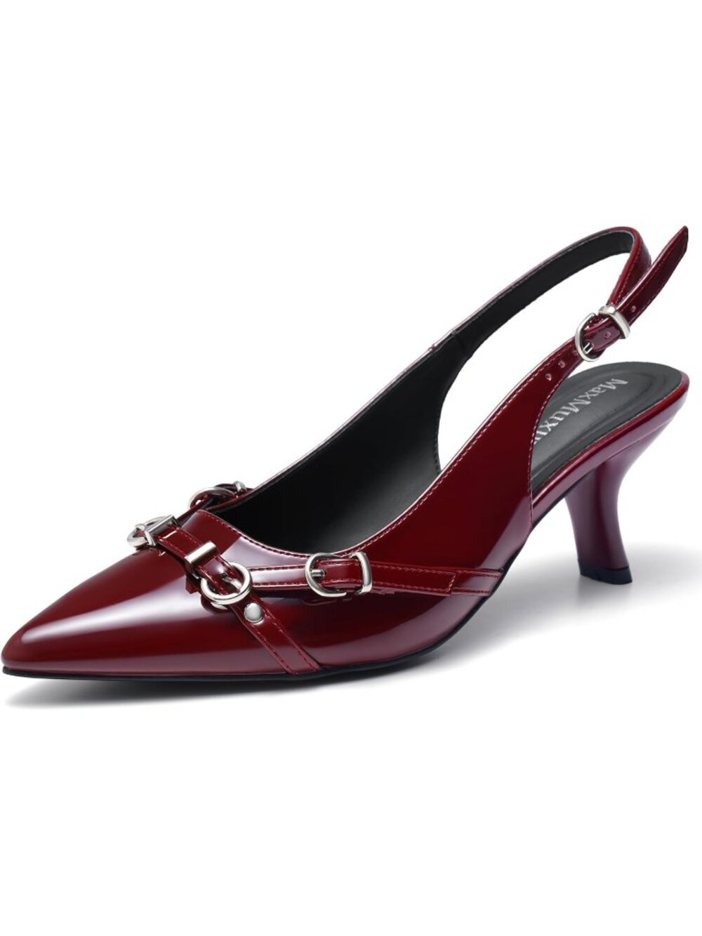 Women's Burgundy Kitten Heel Pumps Slingback Pointed Toe Low Heel Dress Shoes